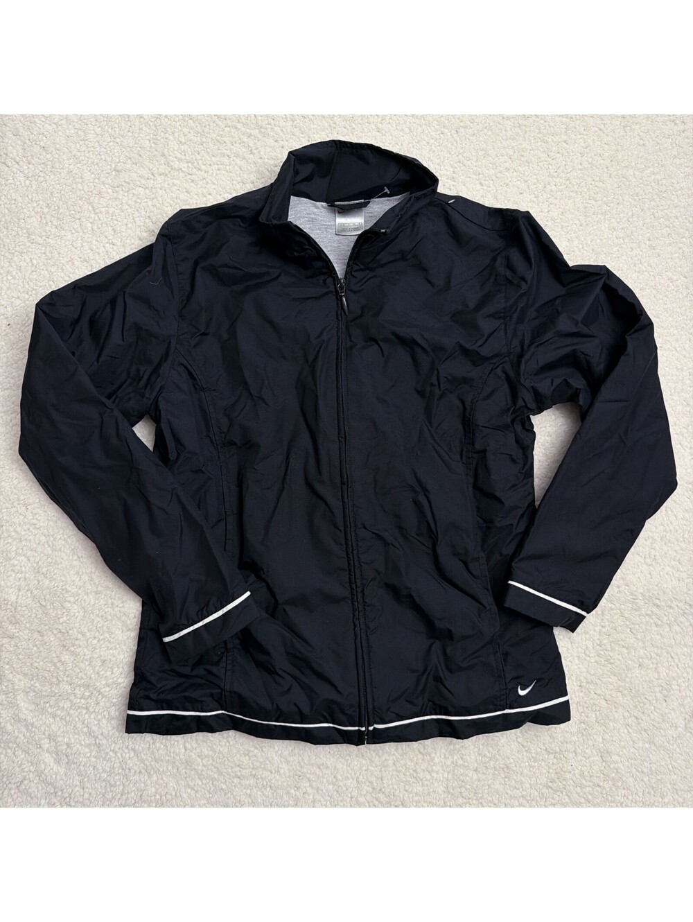 Vintage Y2K Nike Womens S Black Full Zip Windbreaker Track Jacket Y2K Lined